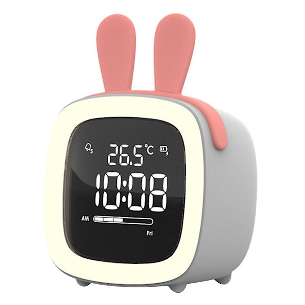 Tegneserie Kaninøre Form Genopladelig Digital Display LED Natlampe Vækkeur Kaesi Grey Rabbit Ear