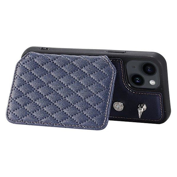 För Iphone 15 Plus Rfid Blockering Stötsäkert case Anti-drop Pu+tpu telefonskal med remmar Blue