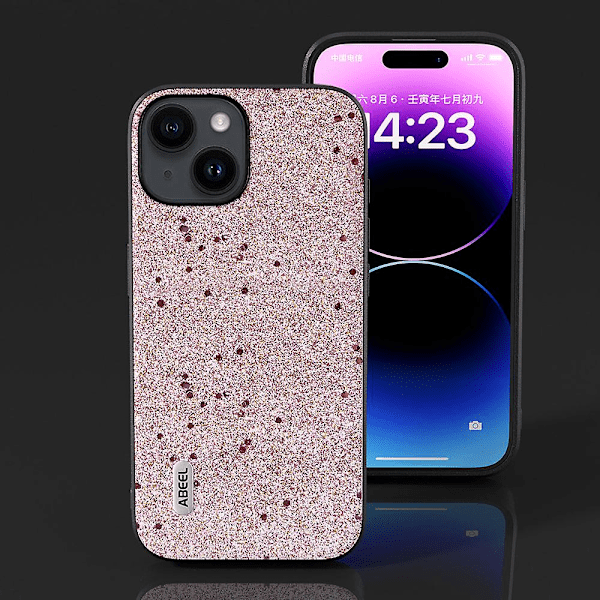 Till Iphone 15 Glitter Phone case Pu Läderbelagd Tpu Anti-Scratch cover Pink