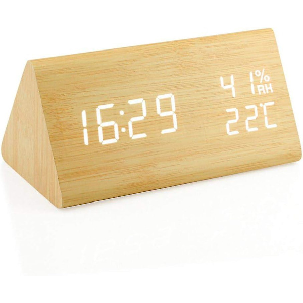 Den nya digitala väckarklockan, trä USB driven digital klocka, justerbar ljusstyrka, snooze-funktion, temperatur, fuktighet varm