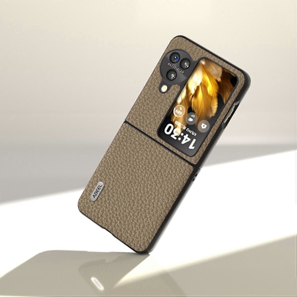 Ægte koskindslæder + PC telefoncover med faldbeskyttelse til Oppo Find N3 Flip 5G Multicolor Style A