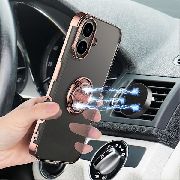 Elektropläterat TPU-skal med stativ och magnetisk bilhållare för iPhone 16 Plus Multicolor Style C