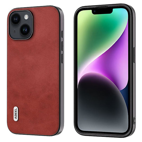 För Iphone 15 Plus case Pu-läderbelagd Tpu+pc Cowhide Texture Cover Red