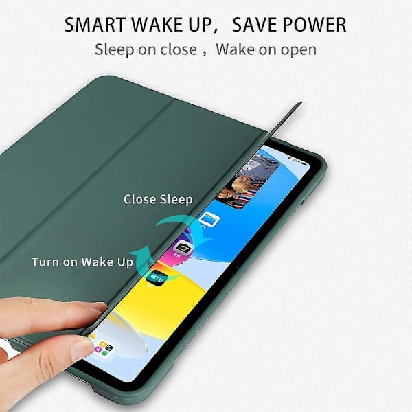 För iPad 10.9 (2022) Trefaldigt Vikbart Tablettskydd Ställ Mikrofiberläder+TPU+Silikon Tablettfodral