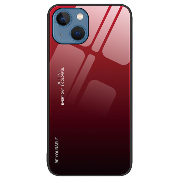 För Iphone 15 phone case Gradient Färg Härdat glas + PC + Tpu Anti-dropp cover Red Black