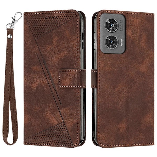 Motorola Edge 50 Fusion 5G -puhelimen kolmiopainatuksella varustettu nahkainen suojakotelo jalustalla Multicolor Style E