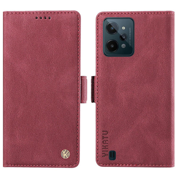 Pu Phone case för Realme C31 Wallet Skin-touch Flip Stand Cover Wine Red