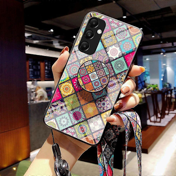 Til Samsung Galaxy A35 5G Støtteben Etui Hærdet Glas+PC+TPU Telefon Cover Multicolor Color Pattern
