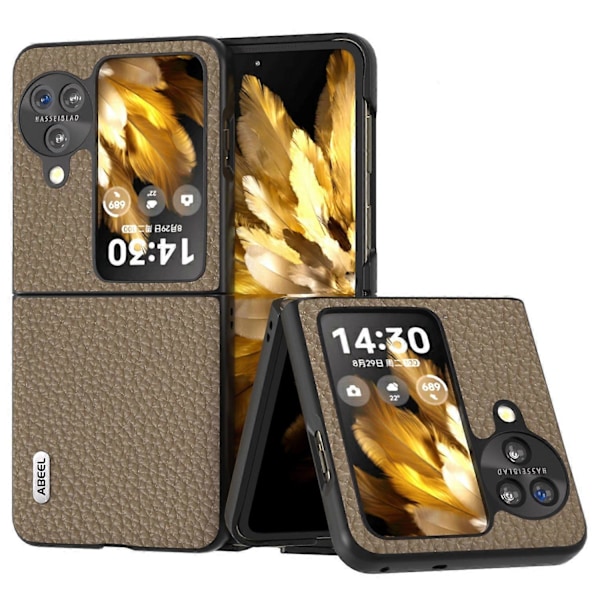 For Oppo Find N3 Flip 5G Ekte Kuskinn+PC Telefondeksel Fallbeskyttelse Multicolor Style A