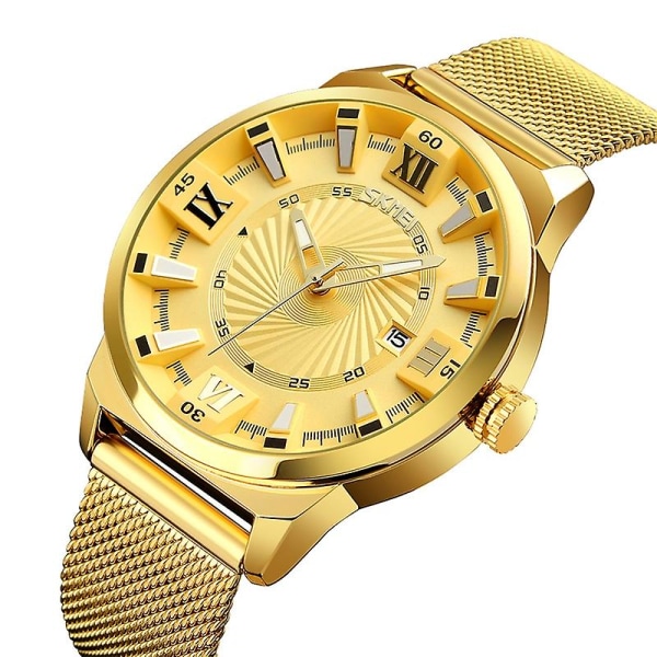 Skmei 9166 30m Vanntett Metall Quartz Armbåndsur Gold
