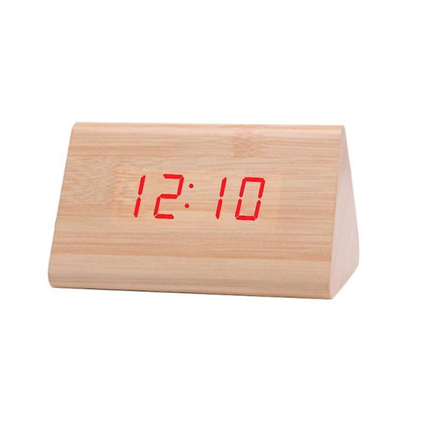 Digital trä USB LED Nattljus Väckarklocka Termometer Display Timepiece Bamboo Red*