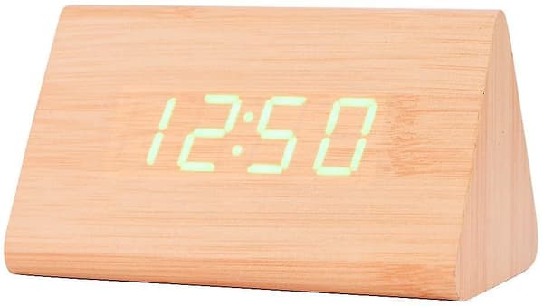 Led Digital Väckarklocka, Träklocka För Sovrum Modern Trätriangelklocka 3 Lev Gul Trä