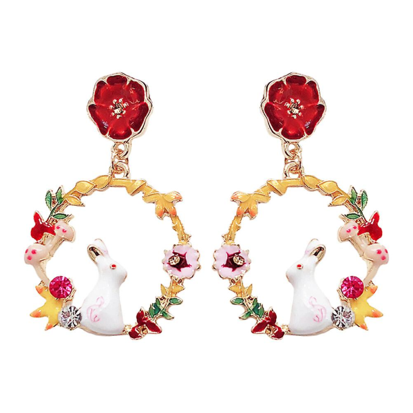 Örhängen Kvinnor Blommor Örhängen Påskkrans Örhängen Påsk Dangle Örhängen Söta Dangle Örhängen (4,4x3cm, Färgglada)