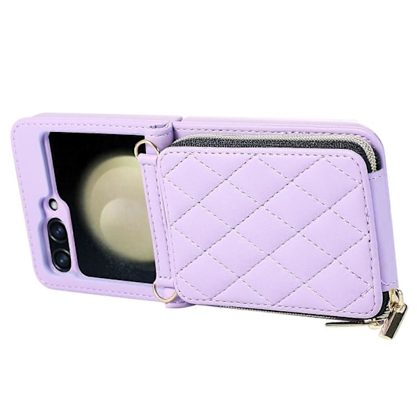 Til Samsung Galaxy Z Flip5 5G Etui Læder+PC Lynlås Telefon Cover med Håndledsrem Multicolor Style E