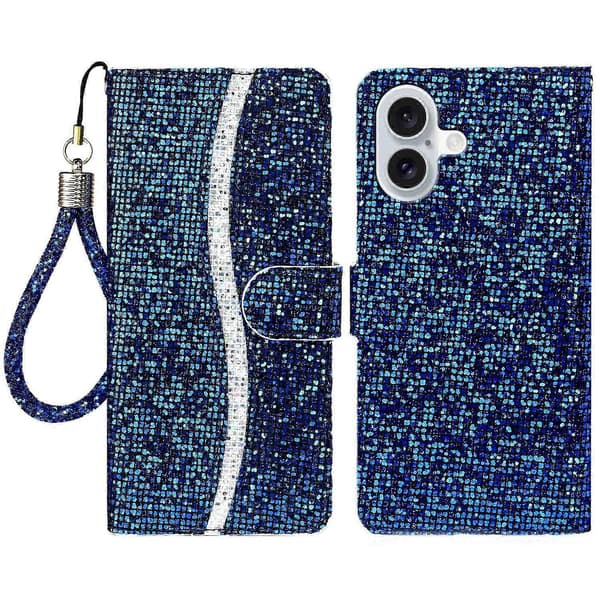 iPhone 16 Plus -kotelo PU-nahkaa, lompakkokorttipaikat, kimalteleva puhelinkuori Multicolor Style B