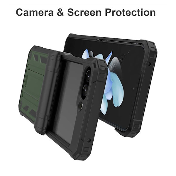 Hårt Pc phone case för Samsung Galaxy Z Flip5 5g Stötsäkert Kickstand cover med pennfack Dark Green