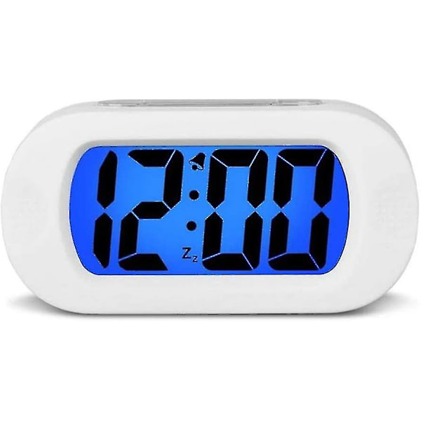 Digital väckarklocka, uppgraderad stötsäker lcd-skärm reseklocka med silikon (12 timmar) vit