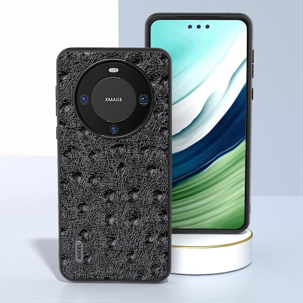 Huawei Mate 60 Pro -puhelimen kotelo strutsinnahkajäljitelmällä, aitoa lehmännahkaa, PC+TPU-suojakuori Multicolor Style C