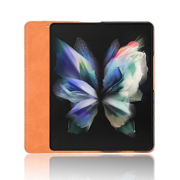 För Samsung Galaxy Z Fold3 5G Retro Texturerad Yta Pennhållare Stöttåligt Läder Telefonskal Multicolor Style D