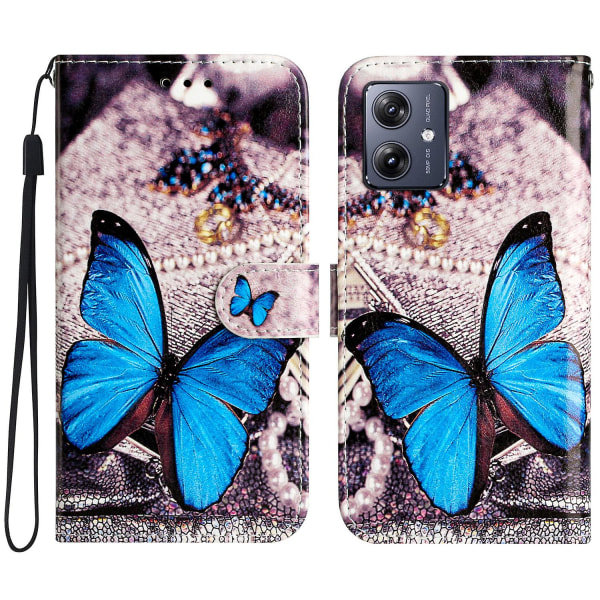 För Motorola Moto G54 5g case Mönstertryck plånbok cover Blue Butterfly