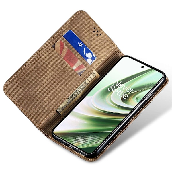 Plånboksfodral i PU-läder med jeanstextur för OnePlus Ace 3 5G/12R 5G Multicolor Khaki