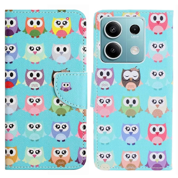 Telefoncover til Xiaomi Redmi Note 13 5G PU Læder Krydset Tekstur Wallet Cover Multicolor Owls