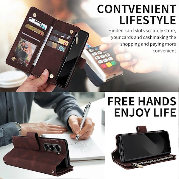 Til Samsung Galaxy Z Fold6 5G Etui Lynlåslomme Læder Telefon Cover med Skulderrem Multicolor Style A