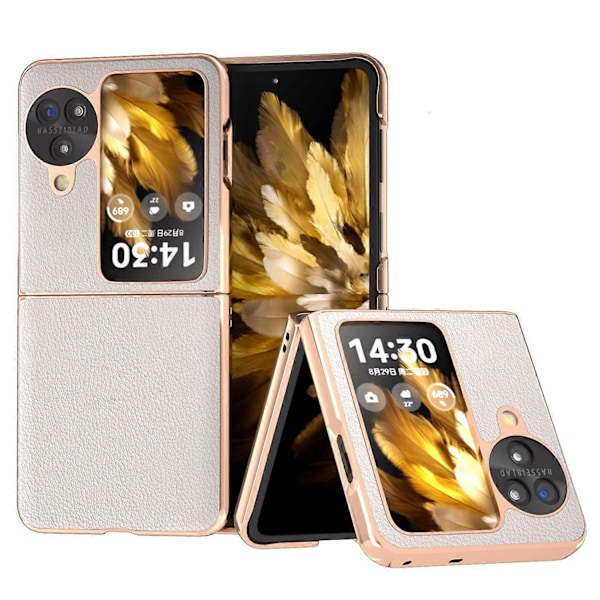 Äkta Läderfodral + PC Elektropläterat Telefonskydd för Oppo Find N3 Flip 5G Multicolor Style C