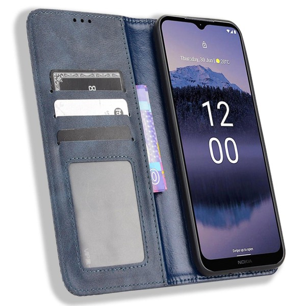 För Nokia G11 Plus 4g Autostängande Magnetisk Retro Pu Läder Case Stativ Funktion Cover Blue