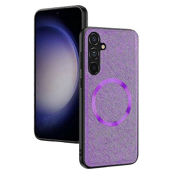 Magnetisk telefoncover til Samsung Galaxy A14 5G/A14 4G med krydsmønstret læderbelagt TPU Multicolor Style D