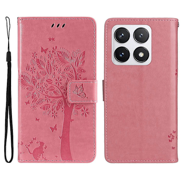 KT Imprinting Flower Series-3 Fodral för Xiaomi 14T Pro Katt Träd Mönster Flip Läder Telefonskydd Multicolor Style A