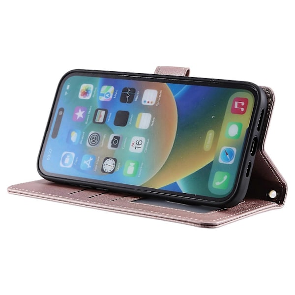 För iPhone 14 Pro Fodral Sömnad Romber Grid PU Läder Plånboksfodral Multicolor Rose Gold