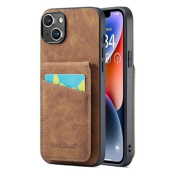 FIERRE SHANN Telefoncover med kortlommer til iPhone 14, stativ, RFID-blokering, PU-læder + TPU-telefonetui Multicolor Style F