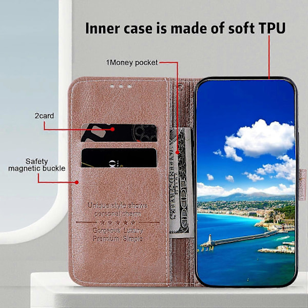 Til Samsung Galaxy A55 5G Etui Ensfarvet PU Læder Stand Telefon Cover Multicolor Champagne