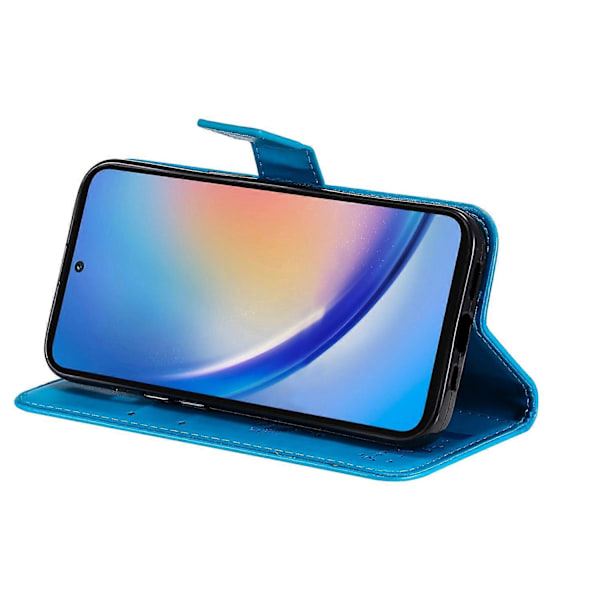 KT Imprinting Flower Series-3 til Samsung Galaxy A35 5G Cover Præget Katte Træ Læder Telefon Cover Multicolor Blue