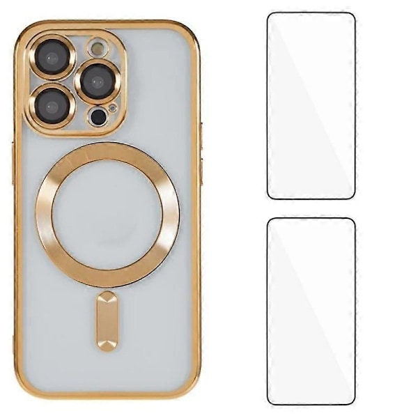 iPhone 12 Pro Max 6,7 tuuman magneettikotelo WANLONFENG galvanoidulla TPU-suojakuorella ja linssisuojalla + 2 kpl Multicolor Gold