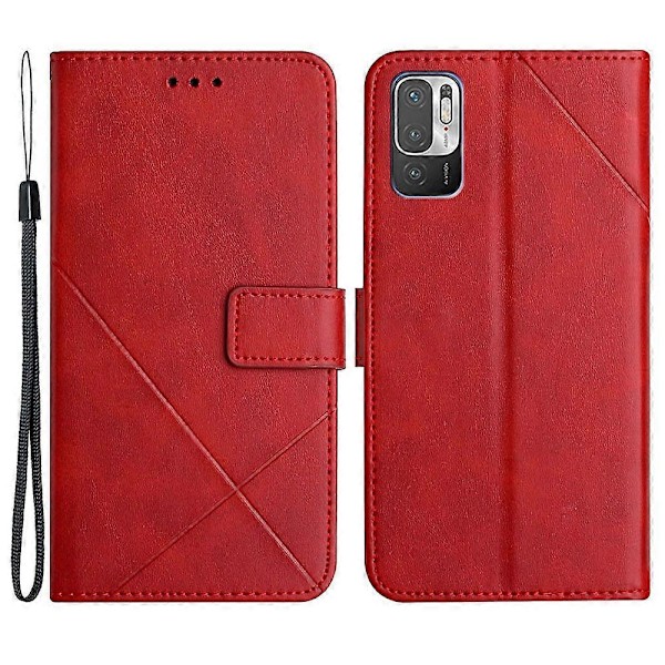 Ridsefast Solid Farve Stribe Læder Telefon Etui Wallet Shell til Xiaomi Redmi Note 10 Multicolor Style D