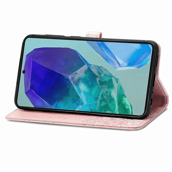Til Samsung Galaxy S24 FE Etui Mandala Præget Design Læder Wallet Telefon Cover - Grå Multicolor Rose Gold