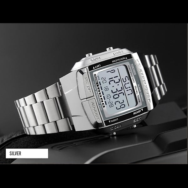 SKMEI 1381 Män Analog Digital Watch Mode Casual 2 Tid 5 Alarm 3ATM Vattentätt band i rostfritt stål silver