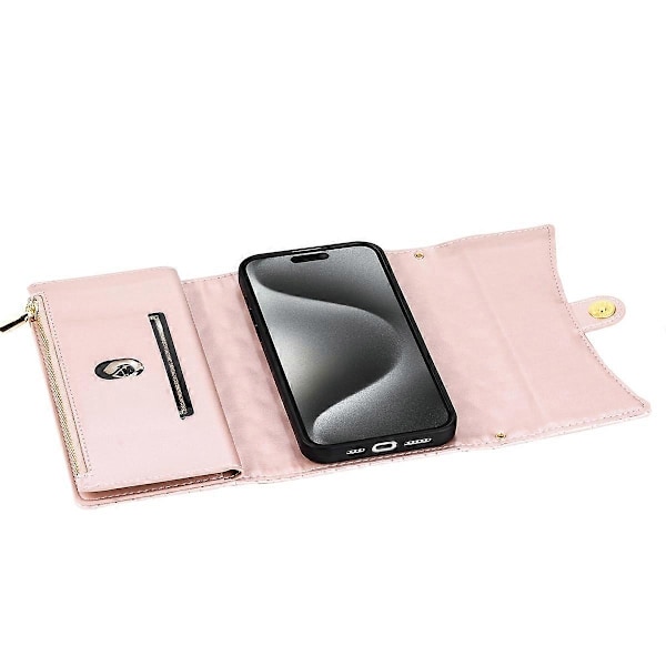 BKS-002 iPhone 11 Folio Flip -suojakotelo korttipaikoilla, jalustalla ja lompakolla Multicolor Rose Gold