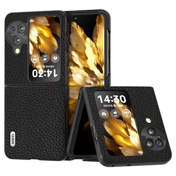 Ægte koskindslæder + PC telefoncover med faldbeskyttelse til Oppo Find N3 Flip 5G Multicolor Style D