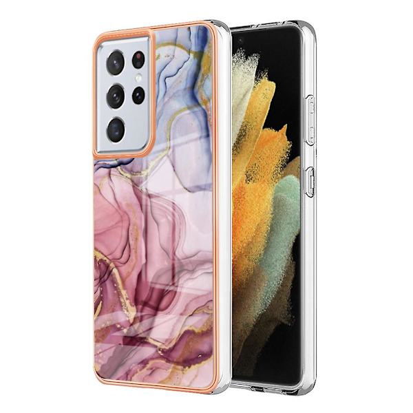 Skyddande phone case för Samsung Galaxy S21 Ultra 5g Yb Imd Series-16 Style E 2.0mm Imd Marmormönster Galvaniseringsram Tpu cover Rose Gold
