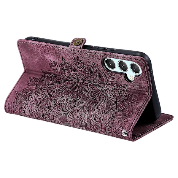 Tyyli 016 Samsung Galaxy A54 5G -kotelolle, ihomainen tuntu, toteemikuvioitu lompakkonahkainen puhelinkotelo - Musta Multicolor Wine Red