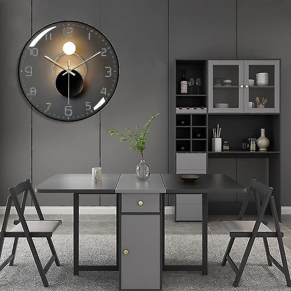 Modern Silent Wall Clock, 30 cm diameter väggpendel, Quartz Digital rund väggklocka (svart)