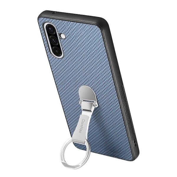 Samsung Galaxy A36 5G -kotelo, taitettava jalusta, nahkainen takakansi, hiilikuitukuvio Multicolor Blue