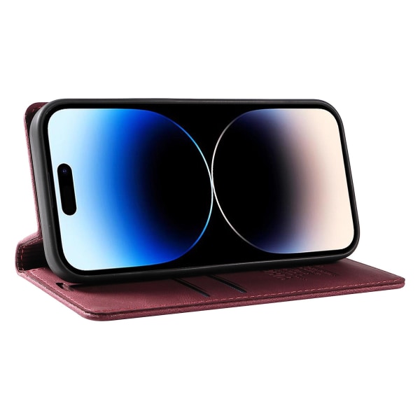 Til Iphone 15 Pro Max Hud-berørings PU Læder Shell Wallet Stand Telefon Cover Wine Red