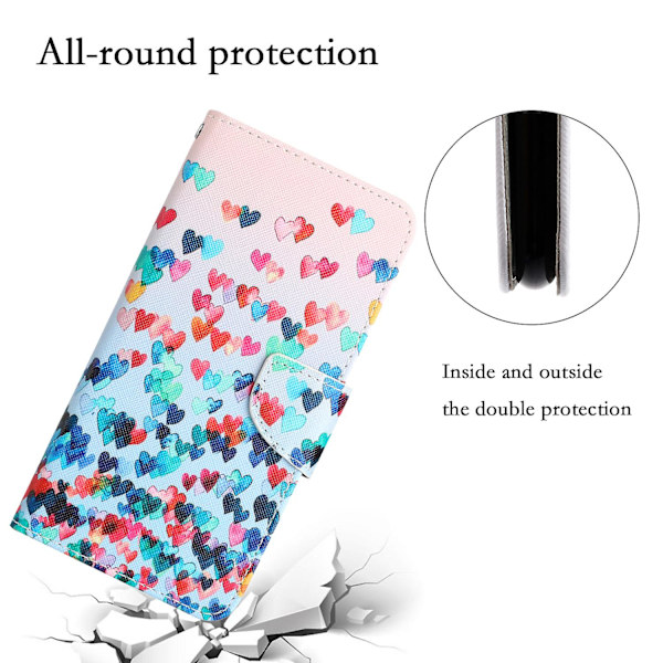 Til Iphone 15 Plus Folio Pu Læder Stand Wallet Case Mønster Print Telefon Cover Med Rem Love Heart
