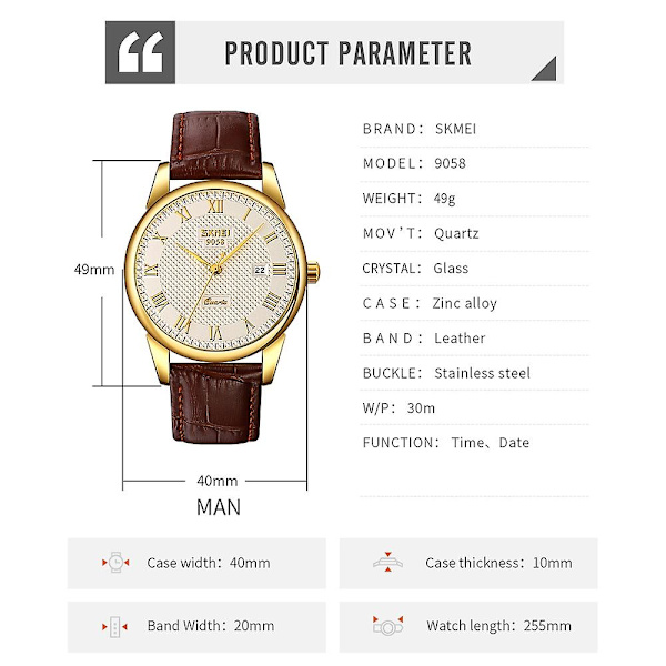 Skmei 9058 multifunktionell utomhus mode vattentät guldskal kvarts watch Silver Brown