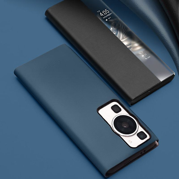 Qialino för Huawei P60 / P60 Pro Phone case i äkta koläder Smart Sleep Wake-up View Window Cover Black