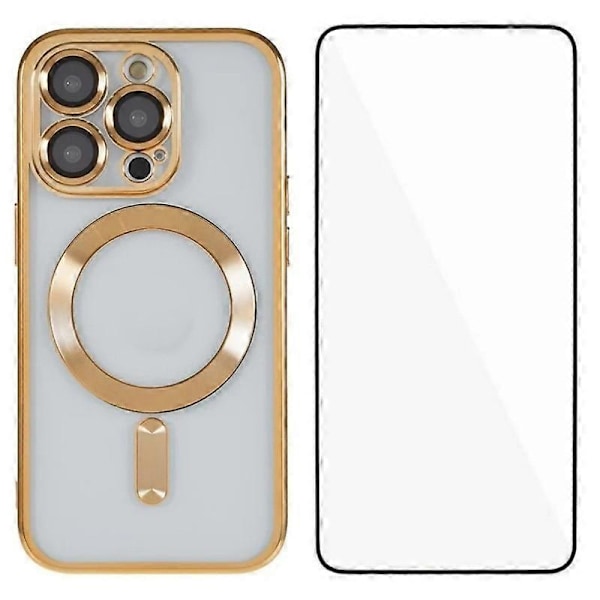 iPhone 11 Pro Max Magneettikotelo WANLONFENG Täysi Suojaus Galvanoidulla TPU-kuorella ja Karkaistulla Lasilla Multicolor Gold